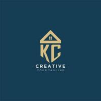 initial letter KC with simple house roof creative logo design for real estate company vector