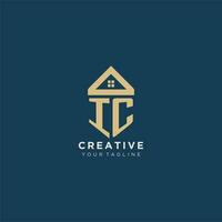 initial letter IC with simple house roof creative logo design for real estate company vector