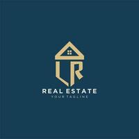 initial letter LR with simple house roof creative logo design for real estate company vector