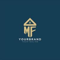 initial letter MF with simple house roof creative logo design for real estate company vector