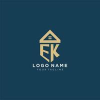 initial letter EK with simple house roof creative logo design for real estate company vector