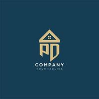 initial letter PD with simple house roof creative logo design for real estate company vector