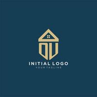 initial letter OU with simple house roof creative logo design for real estate company vector