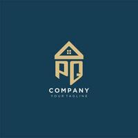 initial letter PQ with simple house roof creative logo design for real estate company vector