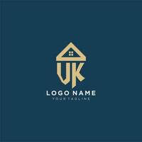 inicial letra vk con sencillo casa techo creativo logo diseño para real inmuebles empresa vector