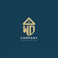 initial letter WD with simple house roof creative logo design for real estate company vector