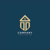 initial letter OD with simple house roof creative logo design for real estate company vector