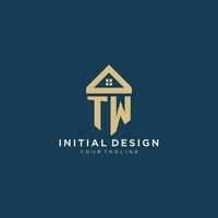 initial letter TW with simple house roof creative logo design for real estate company vector