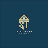 inicial letra S t con sencillo casa techo creativo logo diseño para real inmuebles empresa vector