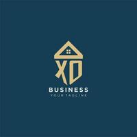 initial letter XO with simple house roof creative logo design for real estate company vector