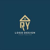 initial letter RY with simple house roof creative logo design for real estate company vector