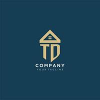 inicial letra td con sencillo casa techo creativo logo diseño para real inmuebles empresa vector