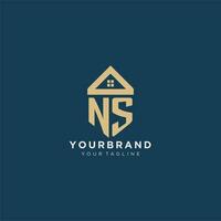 initial letter NS with simple house roof creative logo design for real estate company vector