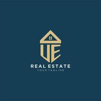 initial letter UE with simple house roof creative logo design for real estate company vector