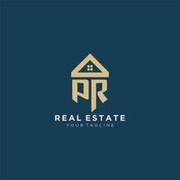 initial letter PR with simple house roof creative logo design for real estate company vector