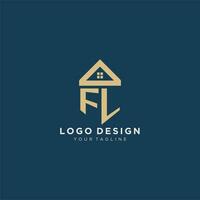 inicial letra Florida con sencillo casa techo creativo logo diseño para real inmuebles empresa vector