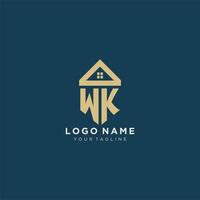 initial letter WK with simple house roof creative logo design for real estate company vector