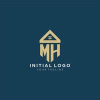 initial letter MH with simple house roof creative logo design for real estate company vector