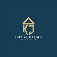 initial letter KJ with simple house roof creative logo design for real estate company vector