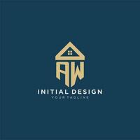 initial letter AW with simple house roof creative logo design for real estate company vector