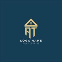 initial letter AT with simple house roof creative logo design for real estate company vector