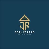 initial letter JR with simple house roof creative logo design for real estate company vector