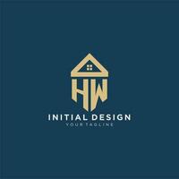 initial letter HW with simple house roof creative logo design for real estate company vector