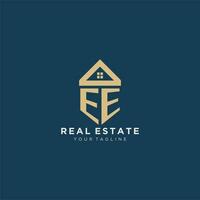 initial letter EE with simple house roof creative logo design for real estate company vector