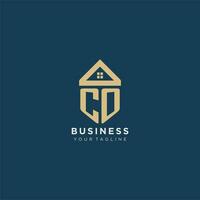 initial letter CO with simple house roof creative logo design for real estate company vector