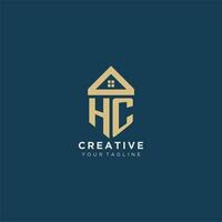 initial letter HC with simple house roof creative logo design for real estate company vector