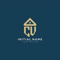 initial letter CV with simple house roof creative logo design for real estate company vector