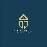 initial letter DJ with simple house roof creative logo design for real estate company vector