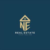 initial letter NE with simple house roof creative logo design for real estate company vector