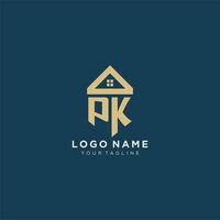 initial letter PK with simple house roof creative logo design for real estate company vector