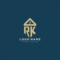 inicial letra rk con sencillo casa techo creativo logo diseño para real inmuebles empresa vector