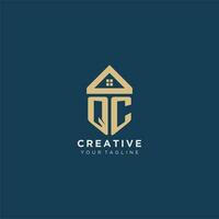 initial letter QC with simple house roof creative logo design for real estate company vector