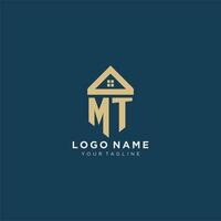 initial letter MT with simple house roof creative logo design for real estate company vector