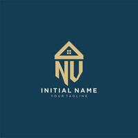 initial letter NV with simple house roof creative logo design for real estate company vector