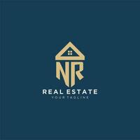 initial letter NR with simple house roof creative logo design for real estate company vector