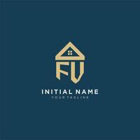 initial letter FV with simple house roof creative logo design for real estate company vector