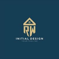 initial letter RW with simple house roof creative logo design for real estate company vector