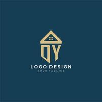 inicial letra oy con sencillo casa techo creativo logo diseño para real inmuebles empresa vector
