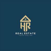 initial letter HR with simple house roof creative logo design for real estate company vector