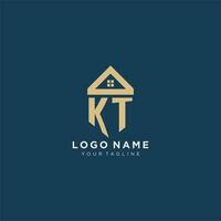 initial letter KT with simple house roof creative logo design for real estate company vector