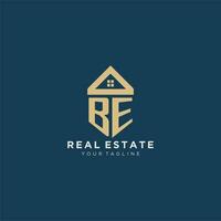 initial letter BE with simple house roof creative logo design for real estate company vector