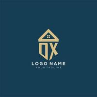 initial letter OX with simple house roof creative logo design for real estate company vector