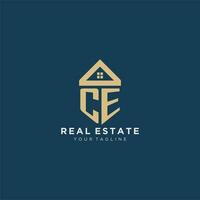 initial letter CE with simple house roof creative logo design for real estate company vector