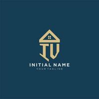 initial letter IV with simple house roof creative logo design for real estate company vector