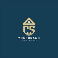 initial letter CS with simple house roof creative logo design for real estate company vector