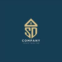 initial letter SD with simple house roof creative logo design for real estate company vector